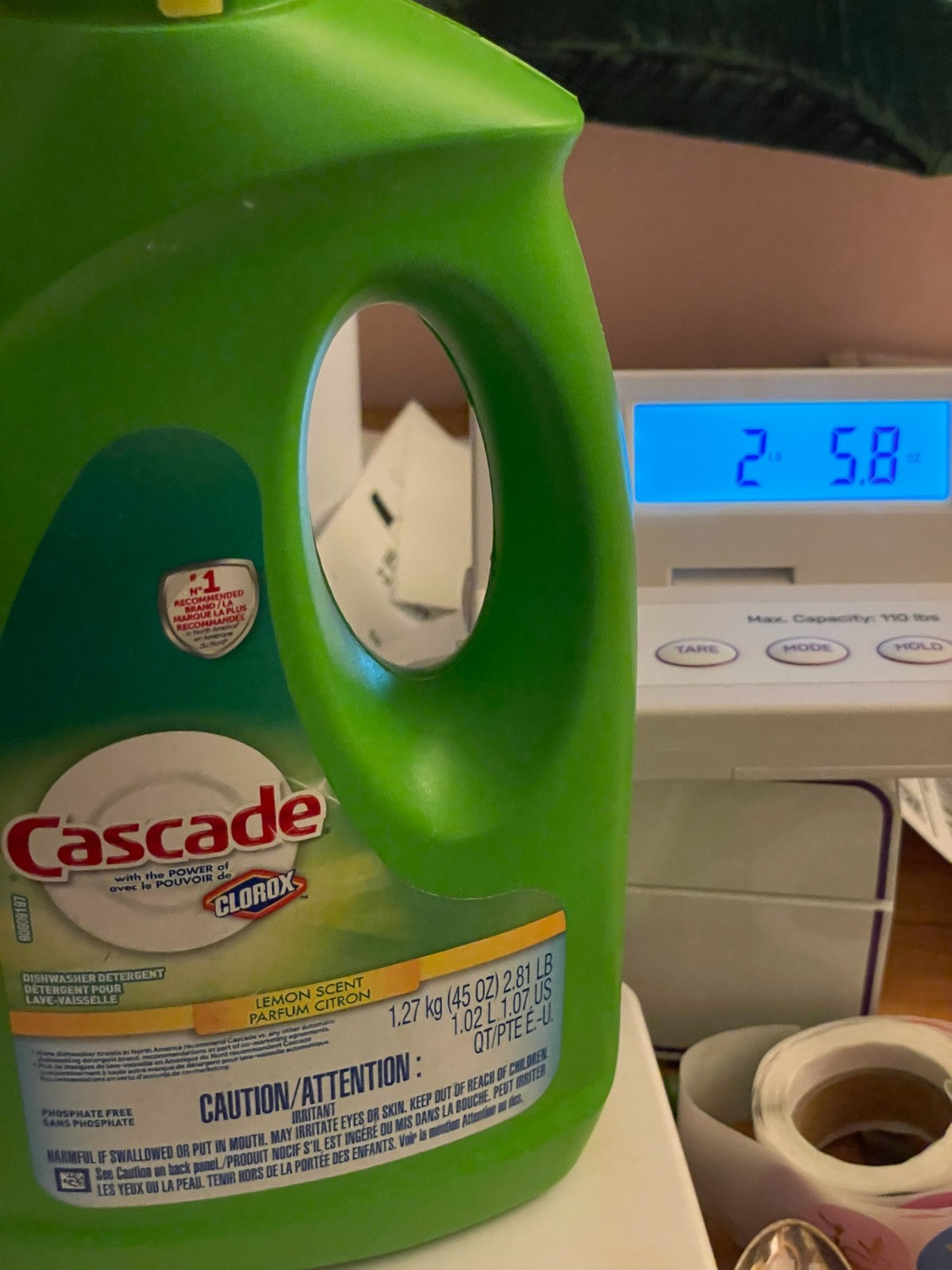 Cascade Dishwashing Gel Lemon Scent 45 oz Clorox Stain Fighting 60% Full Used