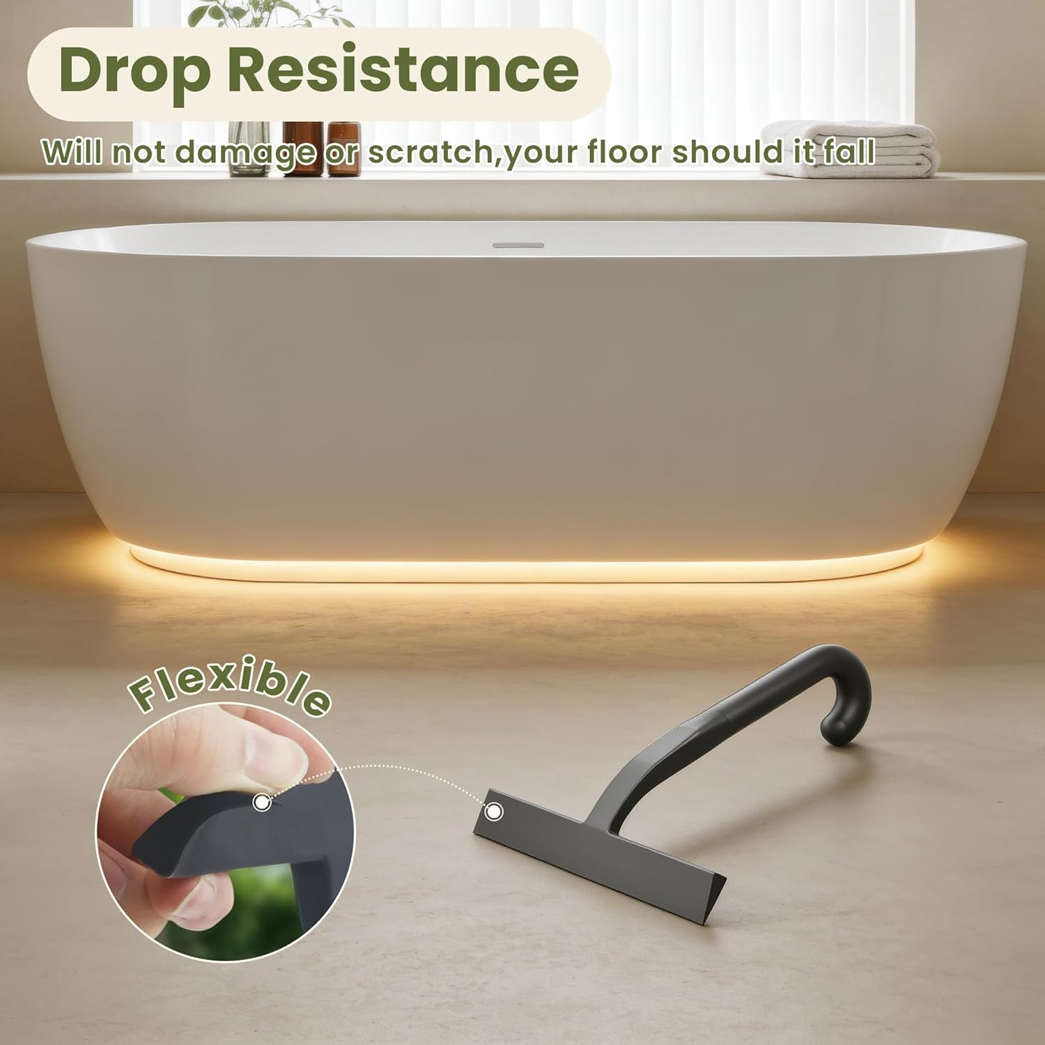 Shower Squeegee for Glass Doors – 10 Inch Bathroom Squeegee with Ergonomic round