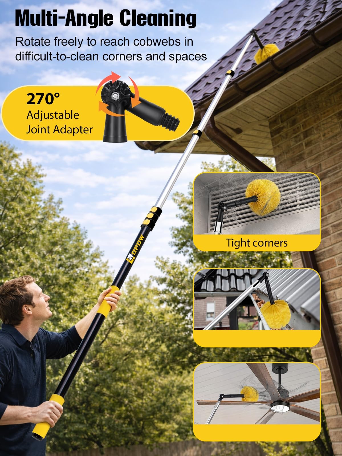6-24ft Cobweb Duster with Extension Pole, 32ft High Reach Spider Brush, Alumi…