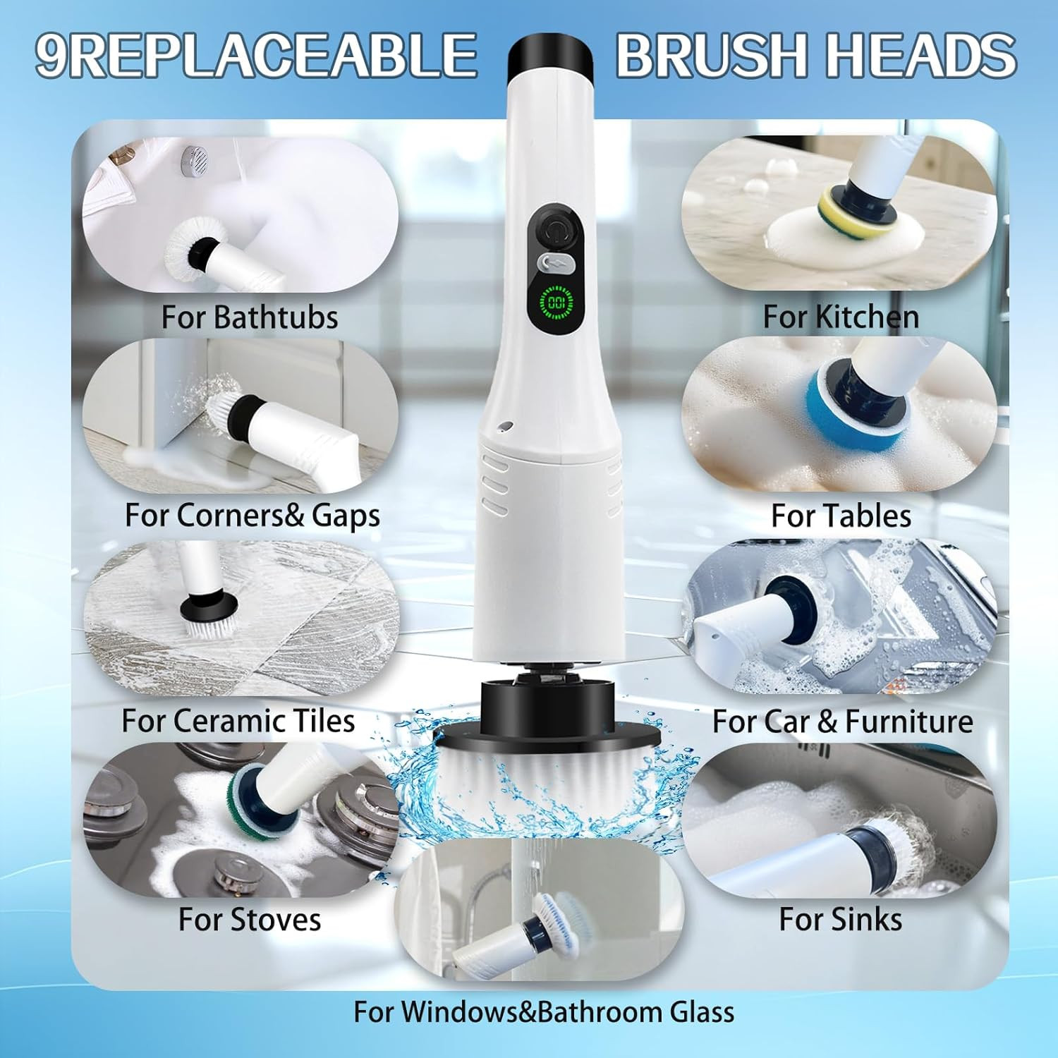 Spin Scrubber,9-In-1Multifunctional Cleaning Brush with Detachable Handle,9 Repl
