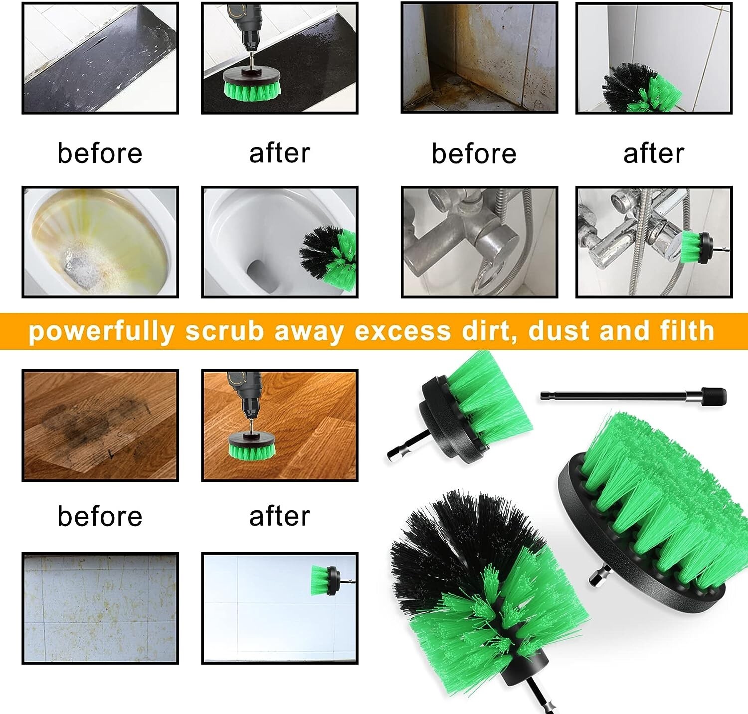 Green 4 Pack Cleaning Drill Brush Power Scrubber Shower Shower Grout Tile Floor