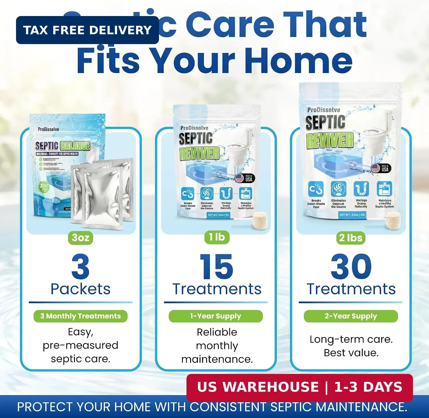 Septic Balance, 3 Septic Tank Treatments – 3 Month Supply – Septic Tank Cleaner