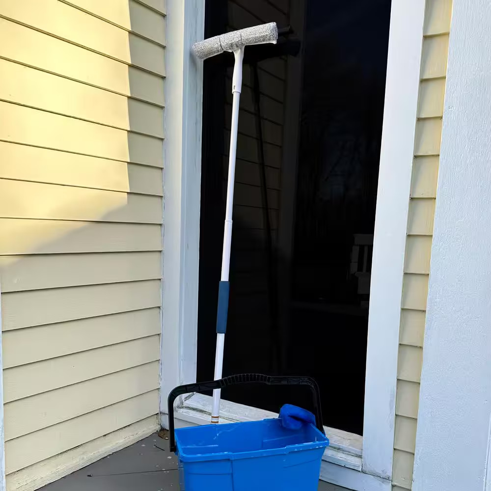 14 In. Microfiber Window Squeegee and Scrubber with 5 Ft. Telescoping Pole