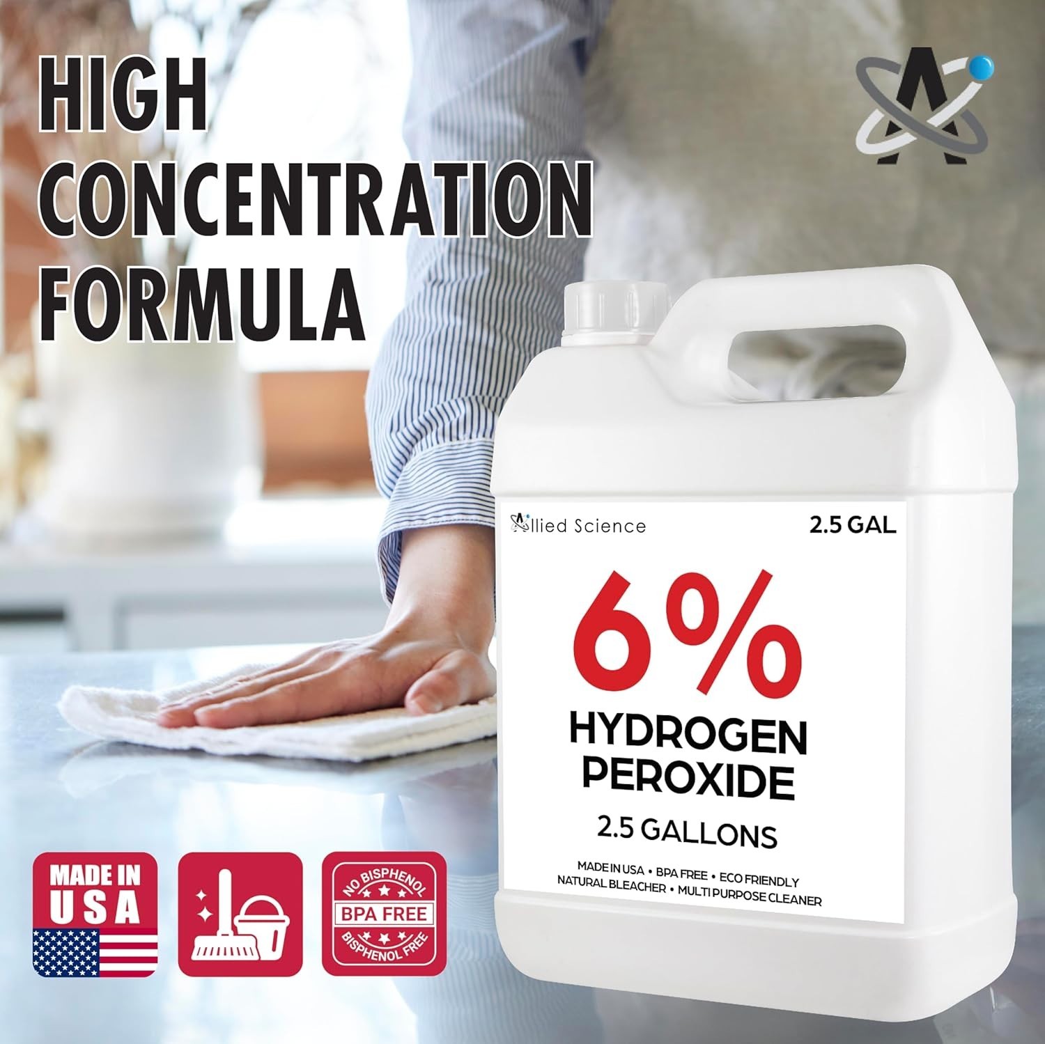 Allied Science 6% Hydrogen Peroxide, Food Grade H202 and Water – 2.5×2 Gallons