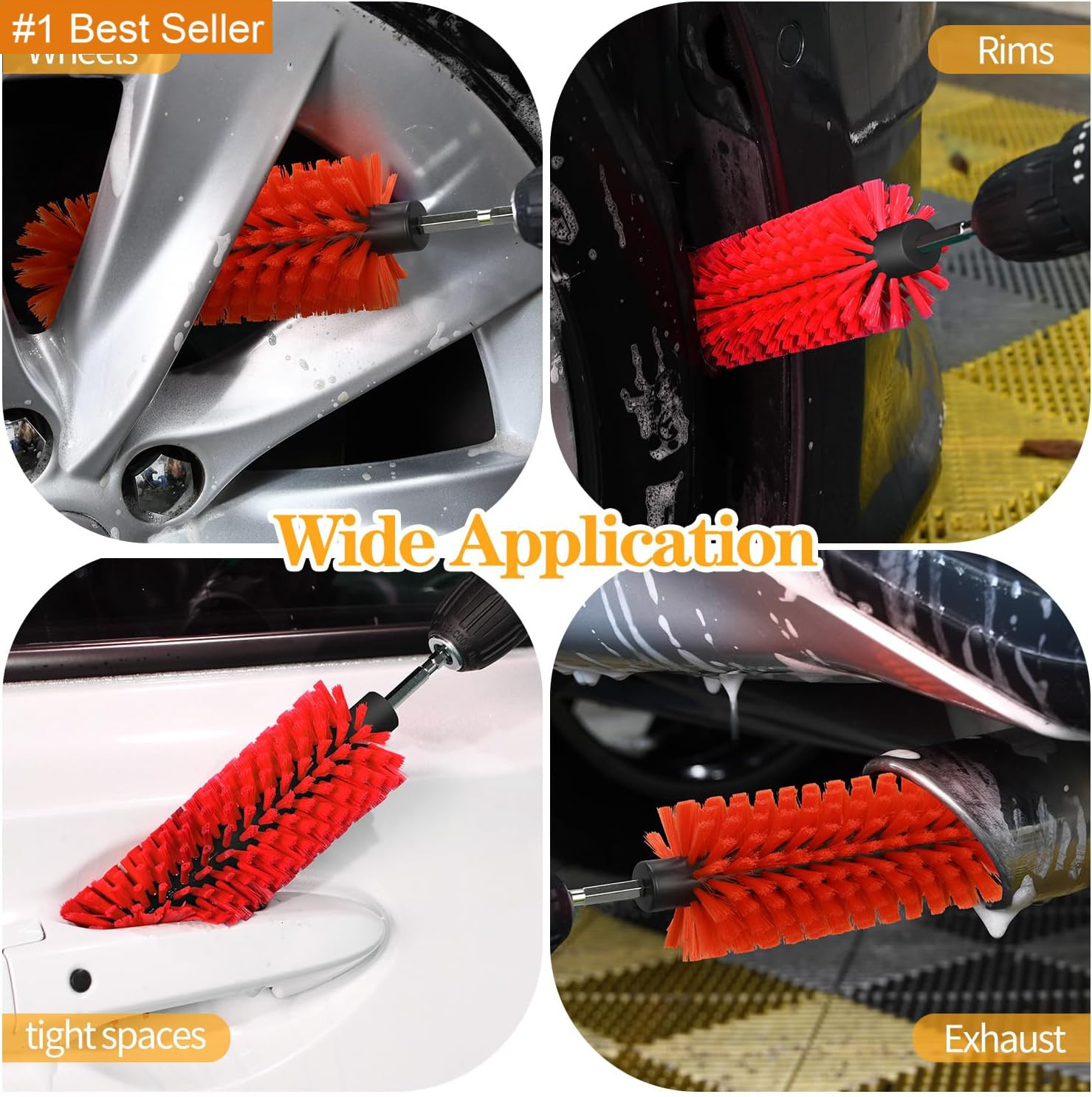 Drill Brush for Car Wheel and Bottle, Highly Dense and Durable Car Cleaning Brus