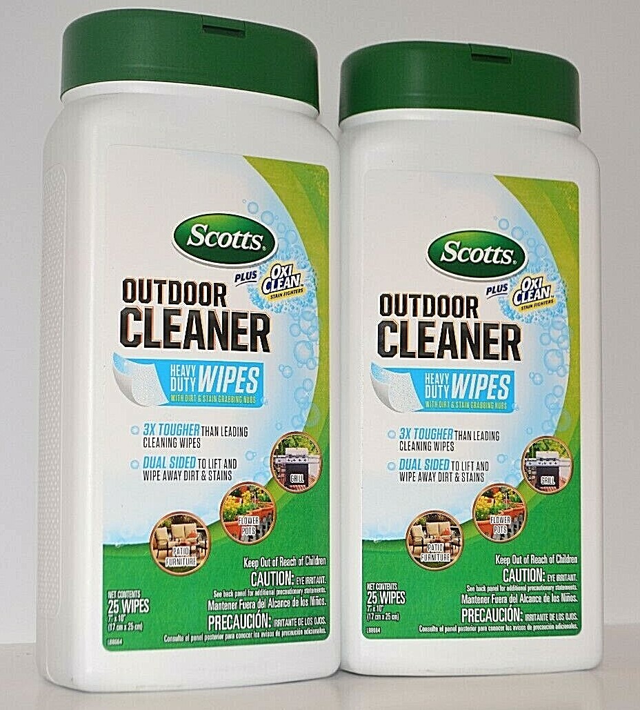 2 SCOTTS PLUS OXI CLEAN STAIN FIGHTERS OUTDOOR CLEANER HEAVY DUTY WIPES 50 TOTAL