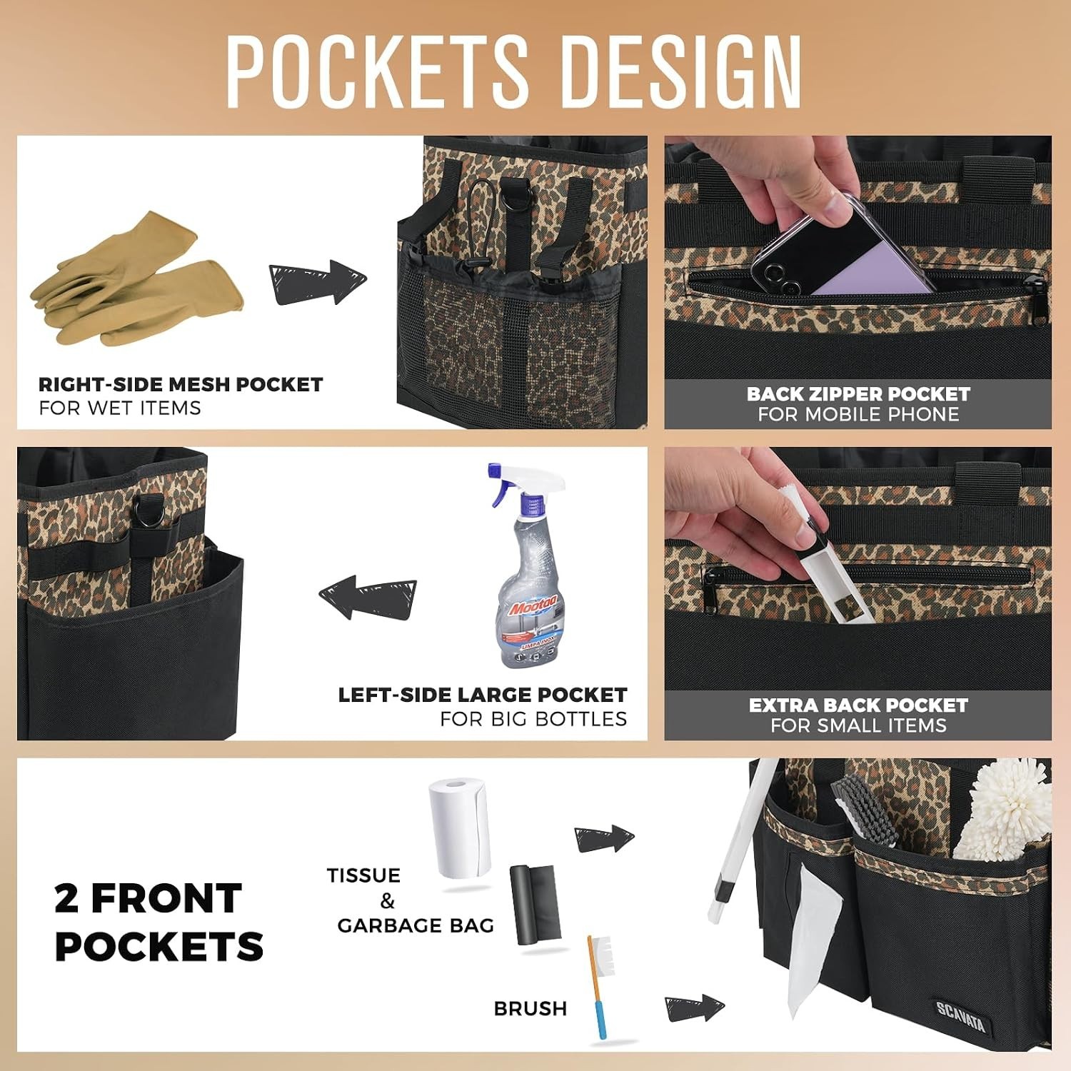 Leopard Compact Wearable Cleaning Caddy – Lightweight Organizer for Cleaners