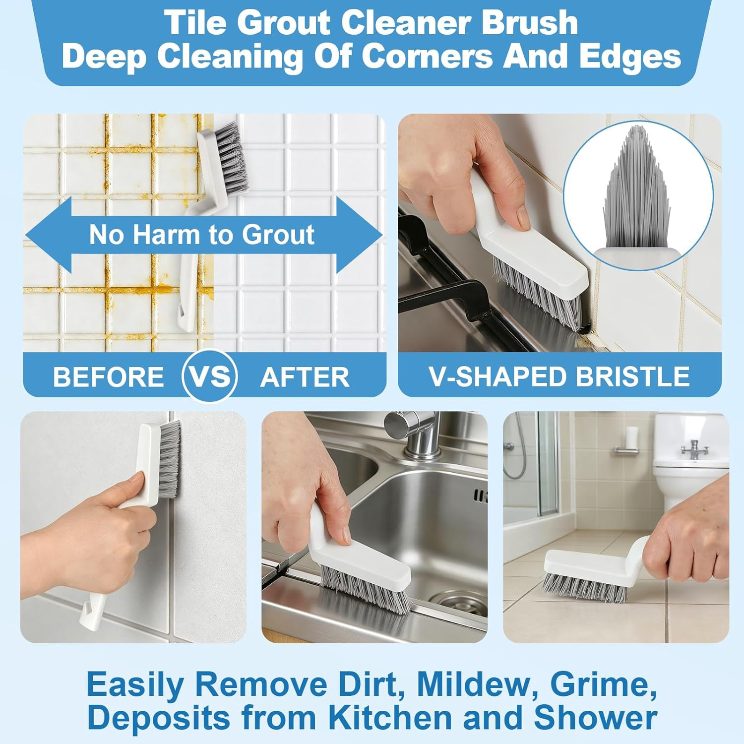 11Pcs V-Shaped Grout Cleaning Brush Set, with Stiff Bristles Crevice Cleaning Br