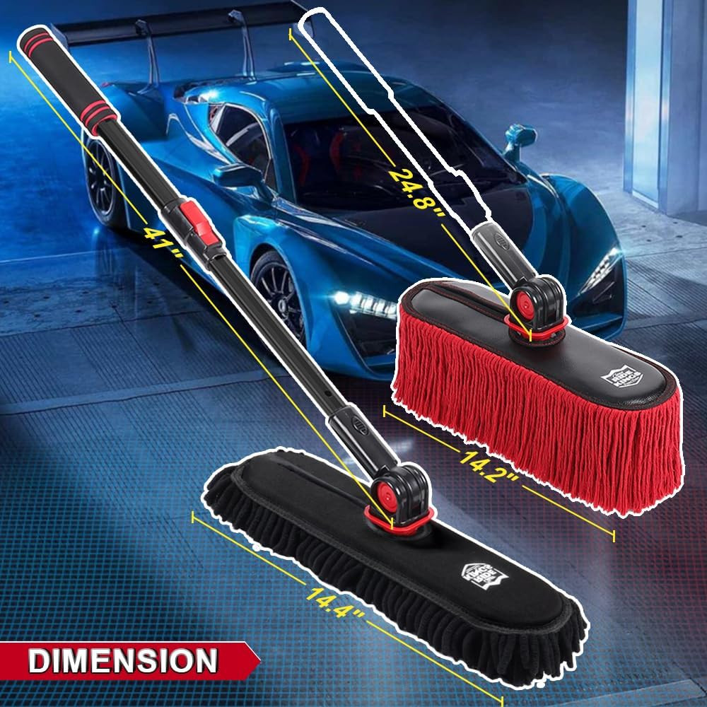 Car Duster Exterior with Extendable Handle, Scratch Free Auto Wash Brush Mop, In