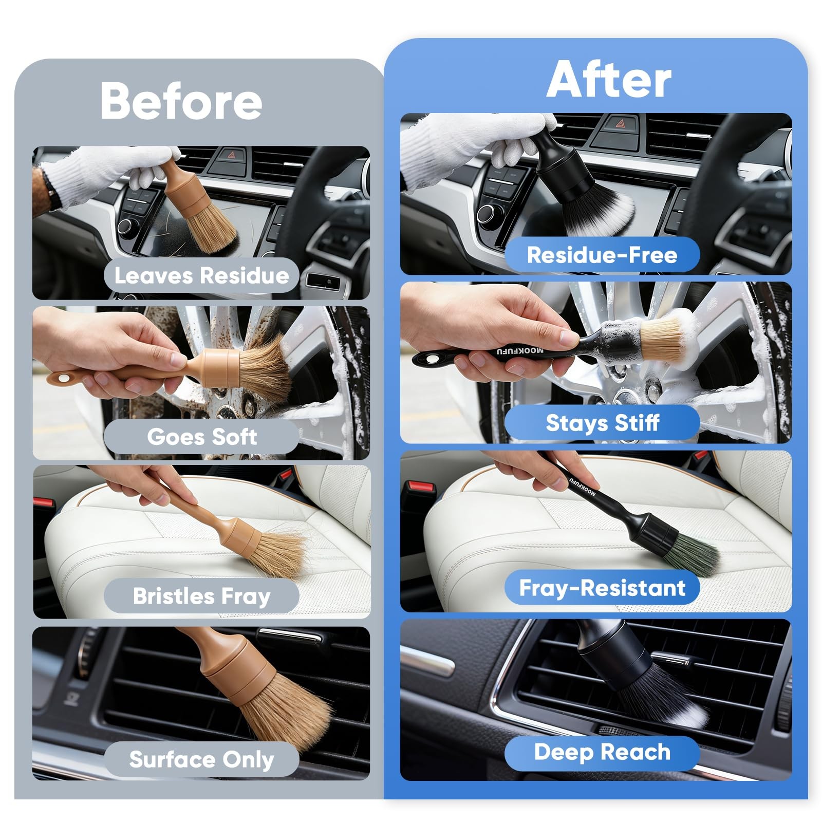 Car Detailing Brush, 6PCS Ultra Soft Boars Hair Car Interior Exterior Detaili…