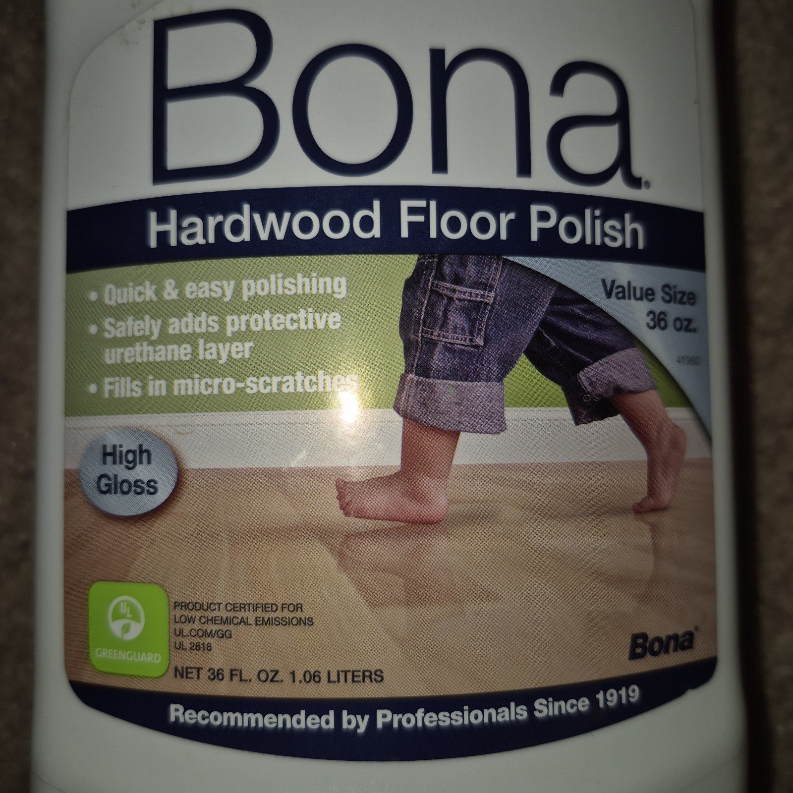 Bona High Gloss Hardwood Floor Polish restores shine finished wood floors 36 oz