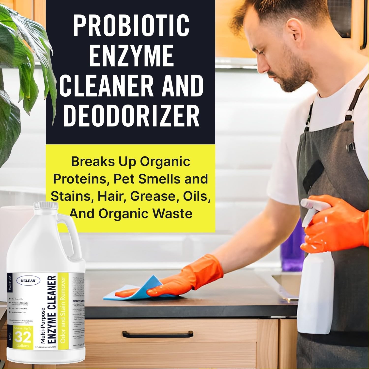 MultiPurpose Probiotic Enzyme Citrus Cleaner, 1/2 Gallon 64 oz. Pet Stain an…