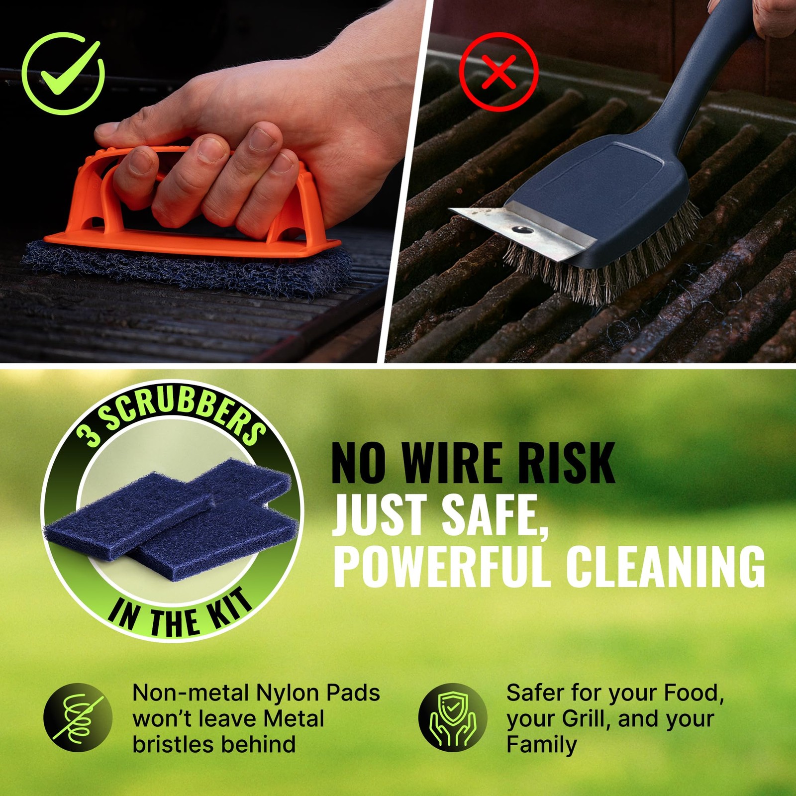 Grill Cleaning Kit – BBQ Grill Cleaner (16oz) and BBQ Grill Scrubber with 3 H…