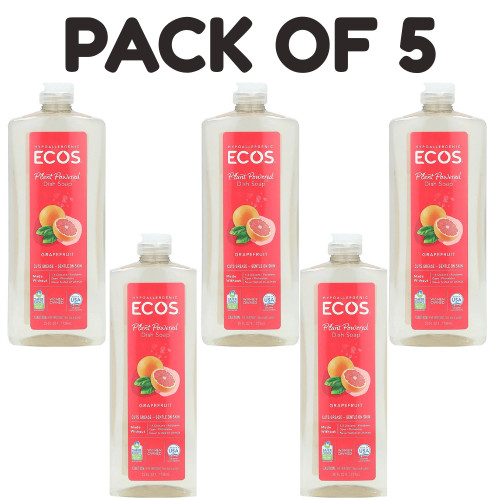 ECOS® Plant Powered Dish Soap – Grapefruit – 25 fl oz (739 ml) – Pack of 5