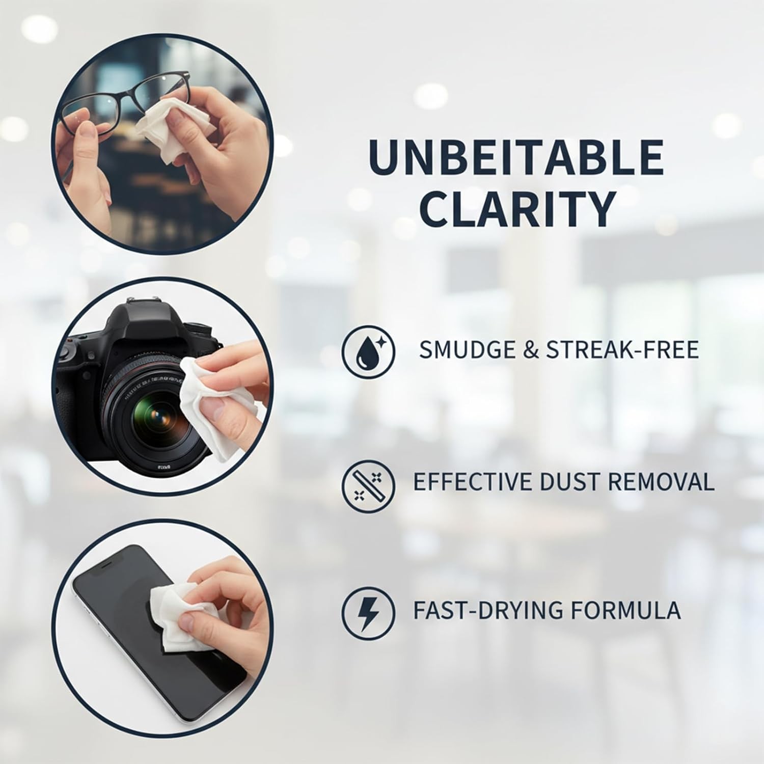 Lens Cleaning Wipes – Eyeglass Cleaner Wipes, Indivily Wrapped,