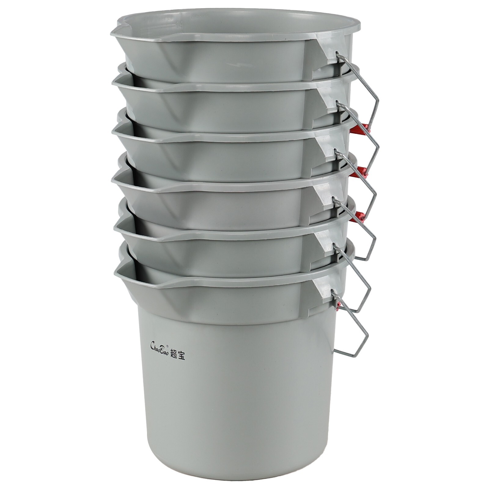 4/6 Pack 14 Qt Commercial Cleaning Pail w/ Handle, Heavy Duty Round Utility Pail