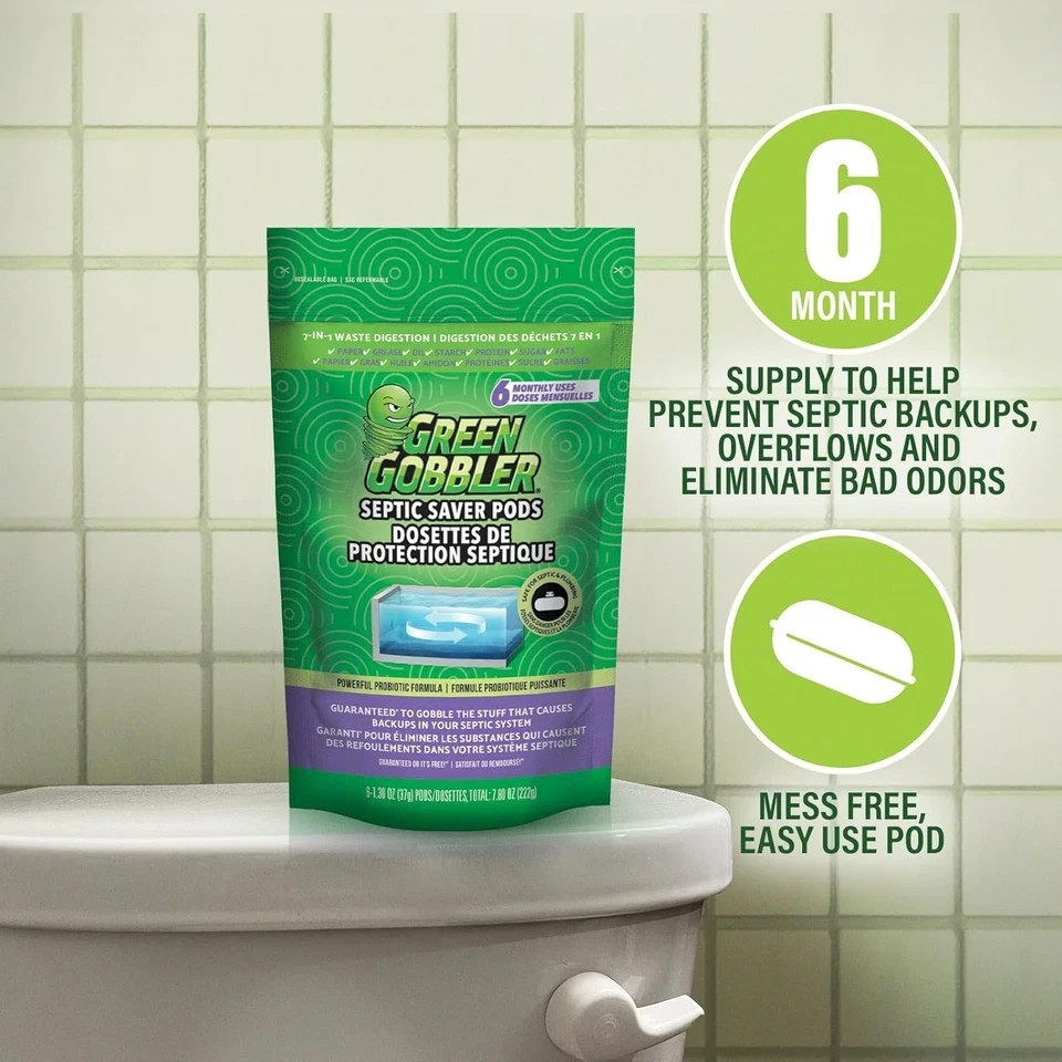 Green Gobbler Septic Tank Treatment Packets, 12 Month Supply – Natural Bacteria