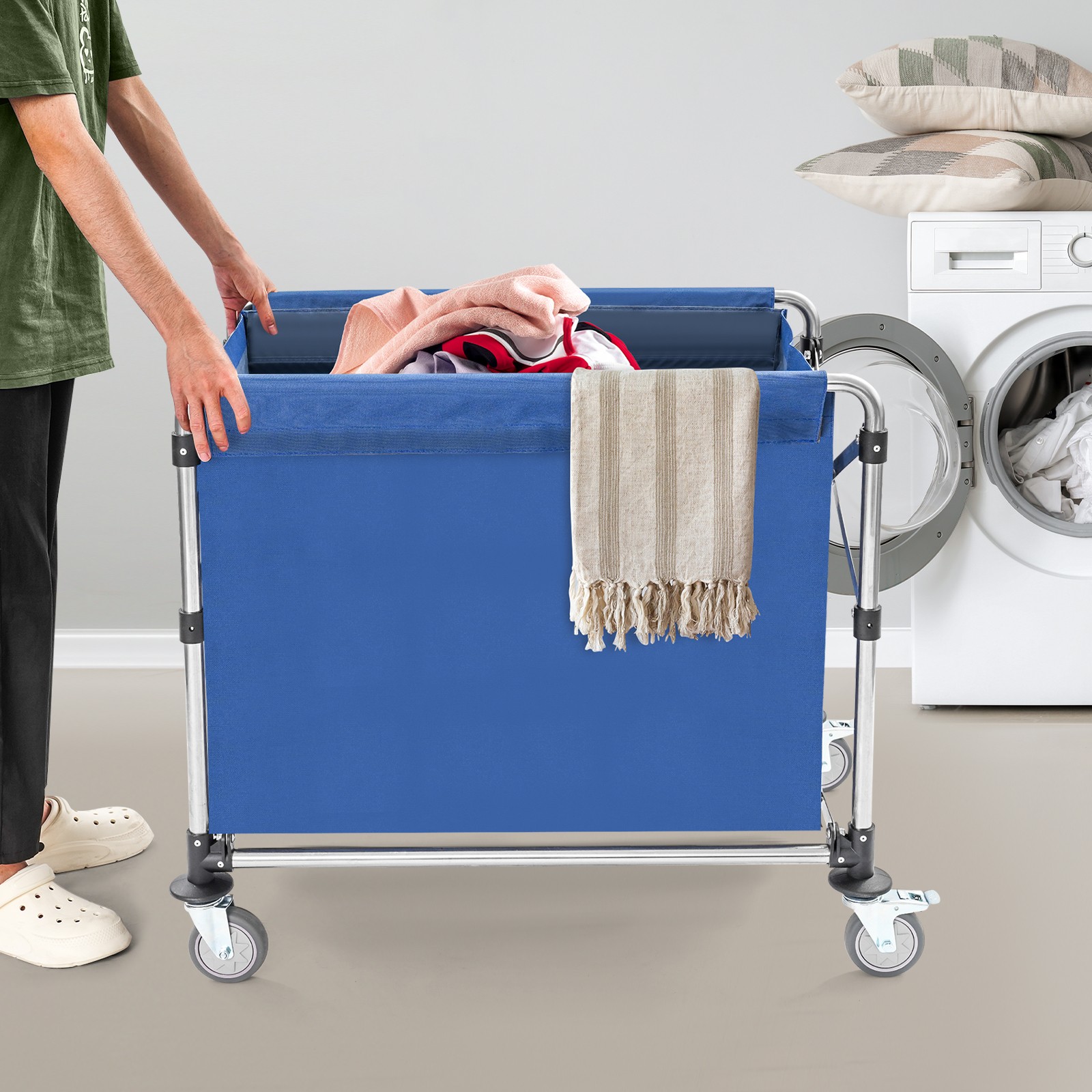 Commercial Laundry Cart Laundry Cart with Wheels Folding Laundry Cart Blue