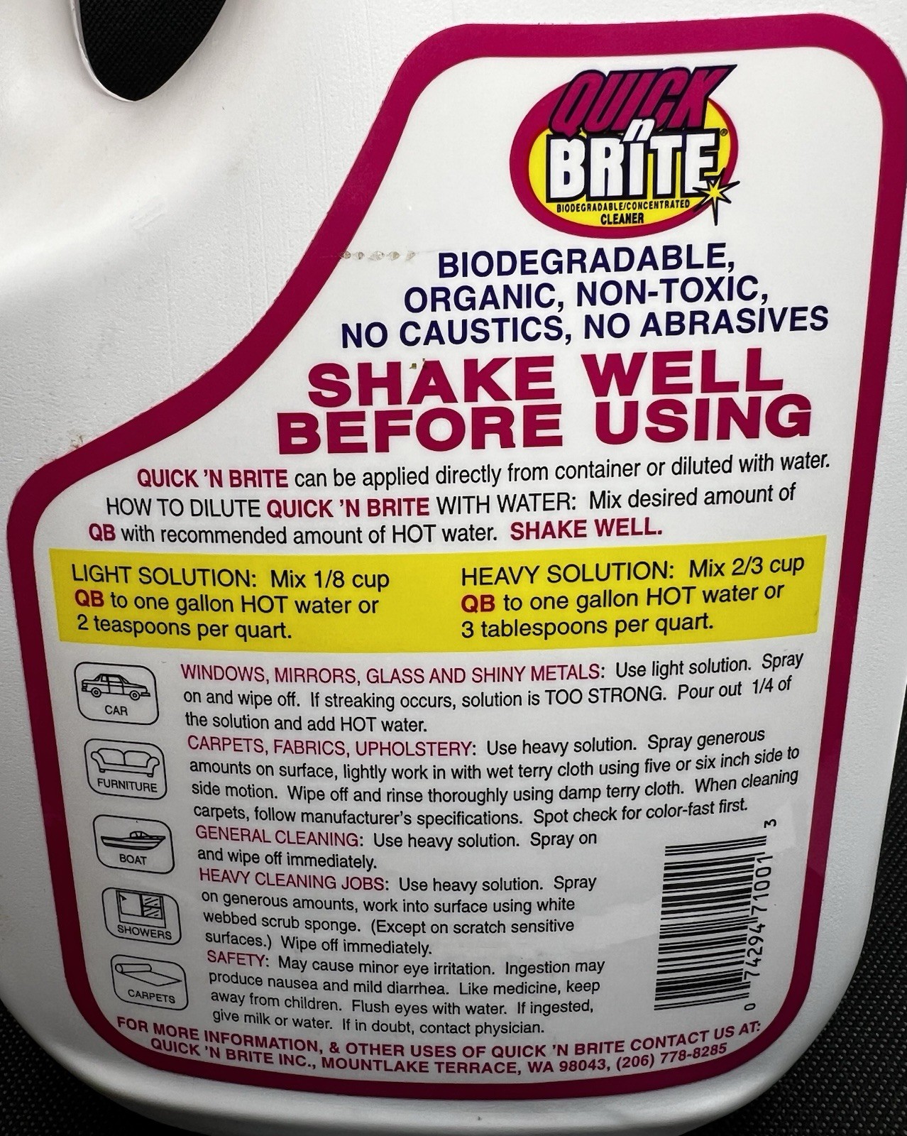 Quick ’n Brite All-Purpose Liquid Cleaner 64 oz Makes Up to 256 Bottles NOS