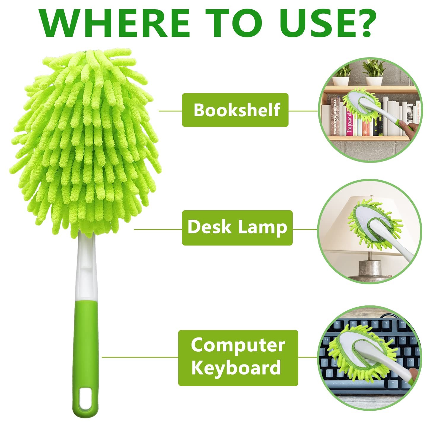 Microfiber Duster Cleaning Hand Washable Detachable 4 Replaceable Heads Wet Dry