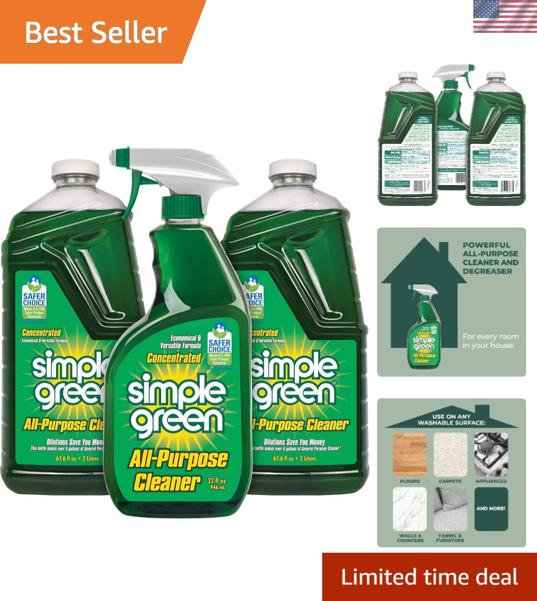 Eco-Friendly All-Purpose Cleaner Spray & Refill Set – 166.4 oz Green Solution