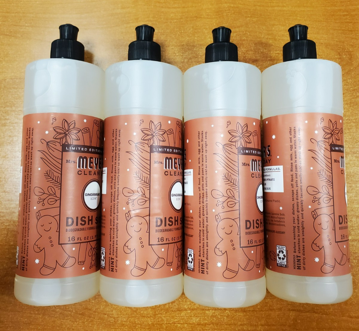 4 Pk: MRS. MEYER’S CLEAN DAY Liquid Dish Soap *Gingerbread* 16 oz. ea. (0143) 8C