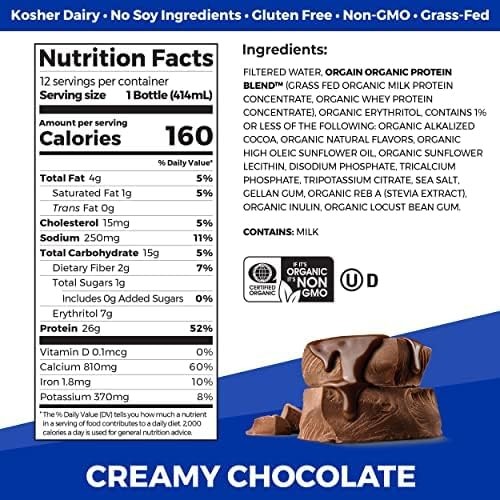 Orgain Organic Protein Shake, Grass Fed Dairy, Creamy Chocolate – 26g High Pro