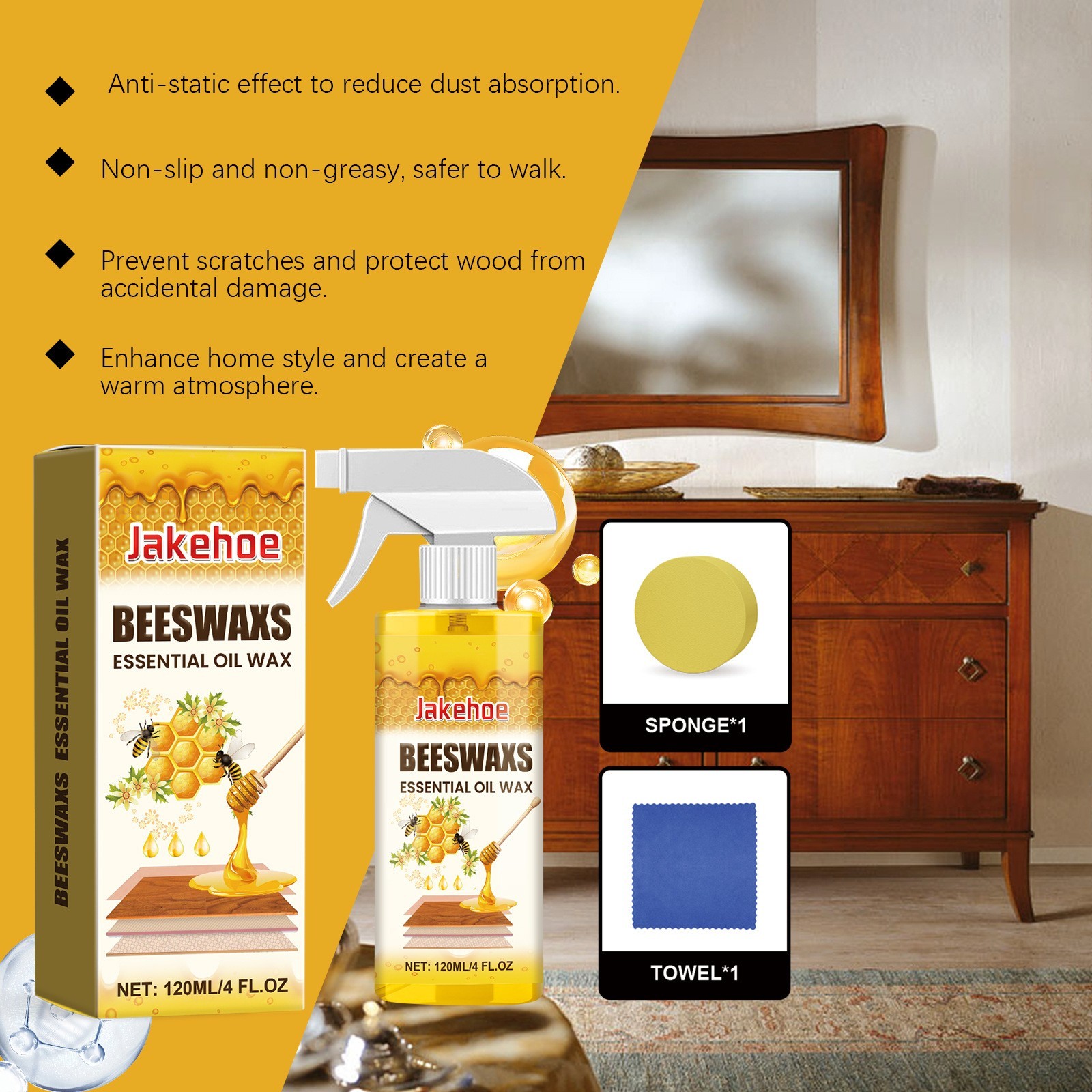 Beeswax Spray Essential Oil Wax,Multi-Purpose Furniture Polish,Wood Care Spray