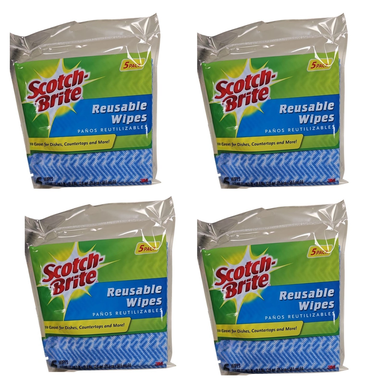 Lot Of 4 Packs – Scotch-Brite Reusable Microfiber Cloths/Wipes 5 Wipes Per Pack