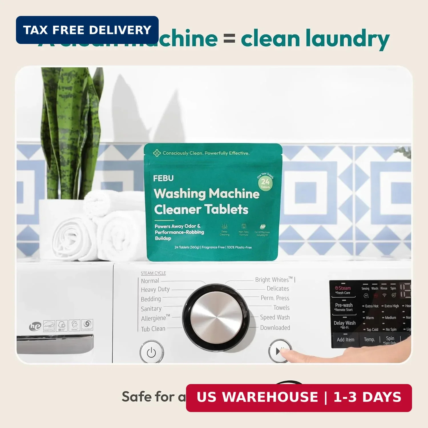 FEBU Washing Machine Cleaner Tablets Made in USA | Washer Machine Cleaner & Deod