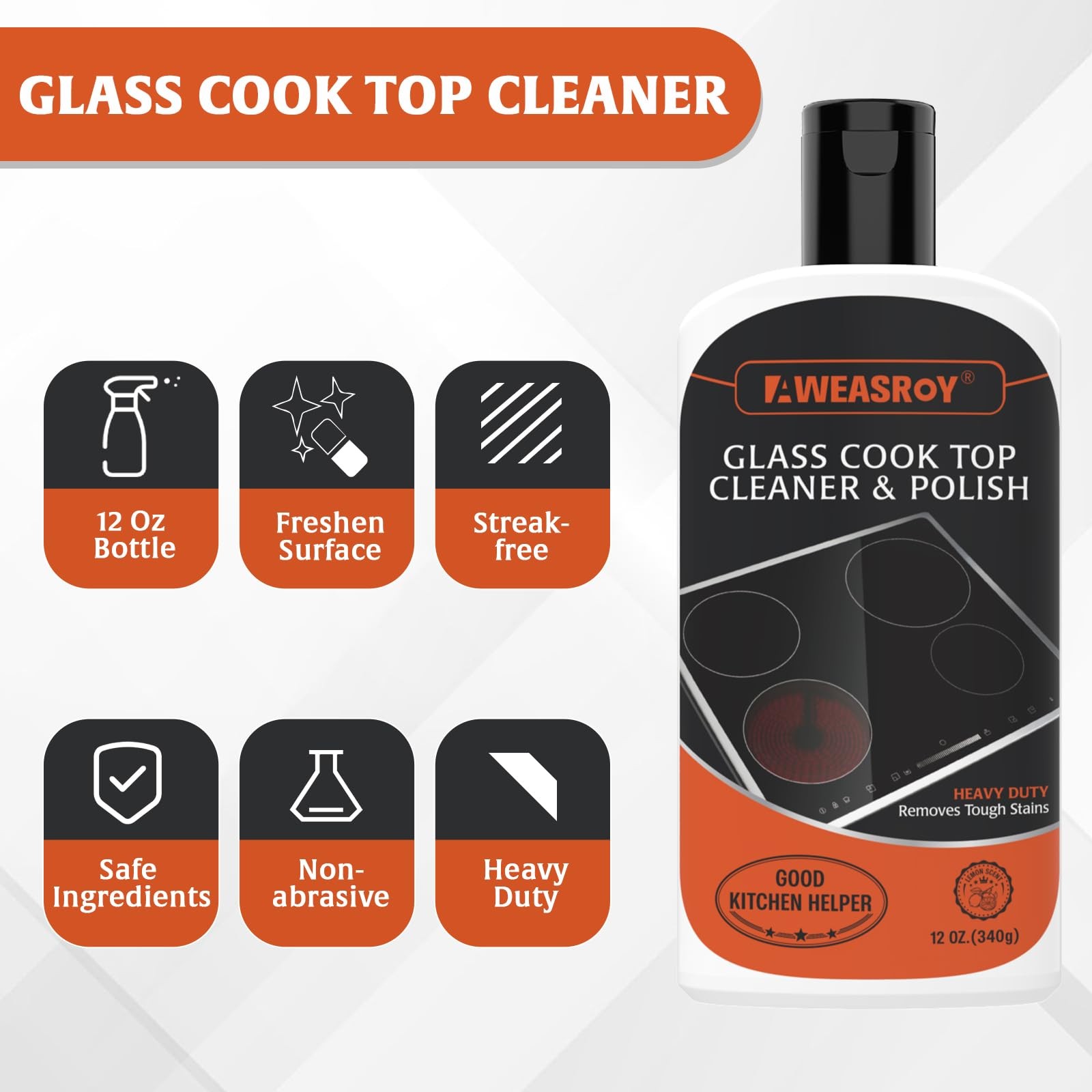 20pcs Glass Stove Top Cleaner Kit – 12 oz Cooktop Cleaner Polish, Non-Abrasiv…