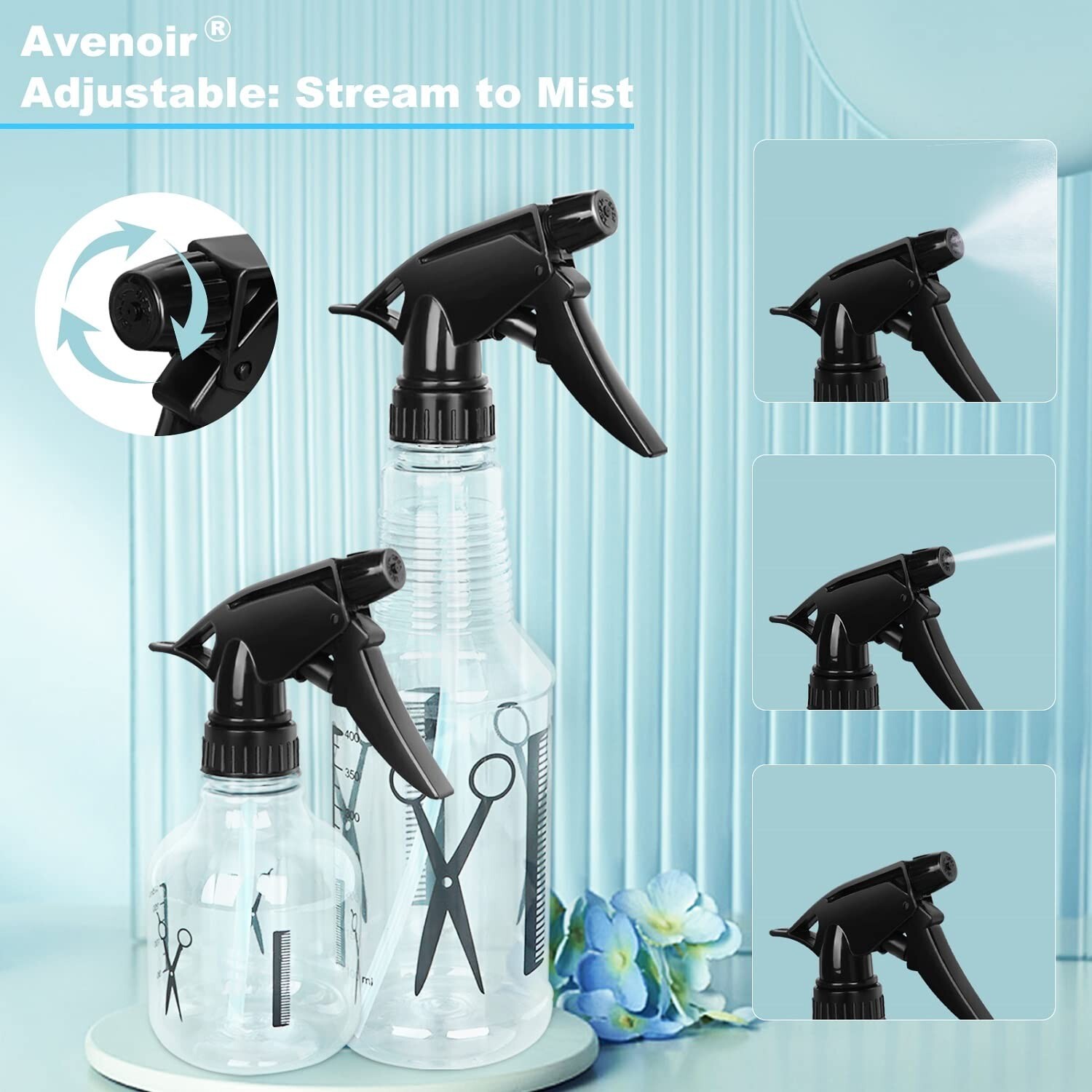 Spray Bottle, 250ml & 500ml Adjustable Spray Storage Container for Hair, Plant