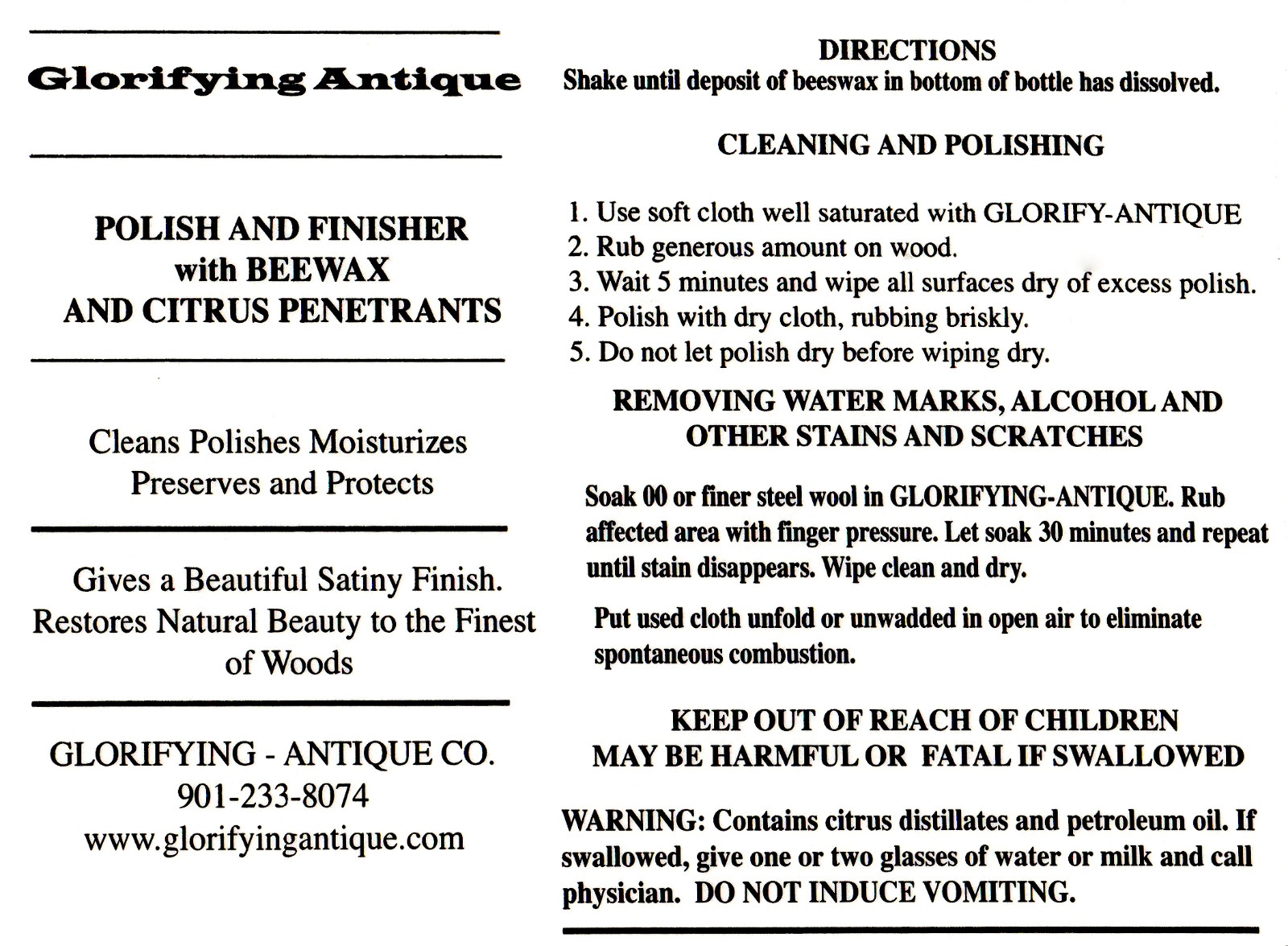 The ORIGINAL Glorifying Antique POLISH AND FINISHER with Beewax and Citrus
