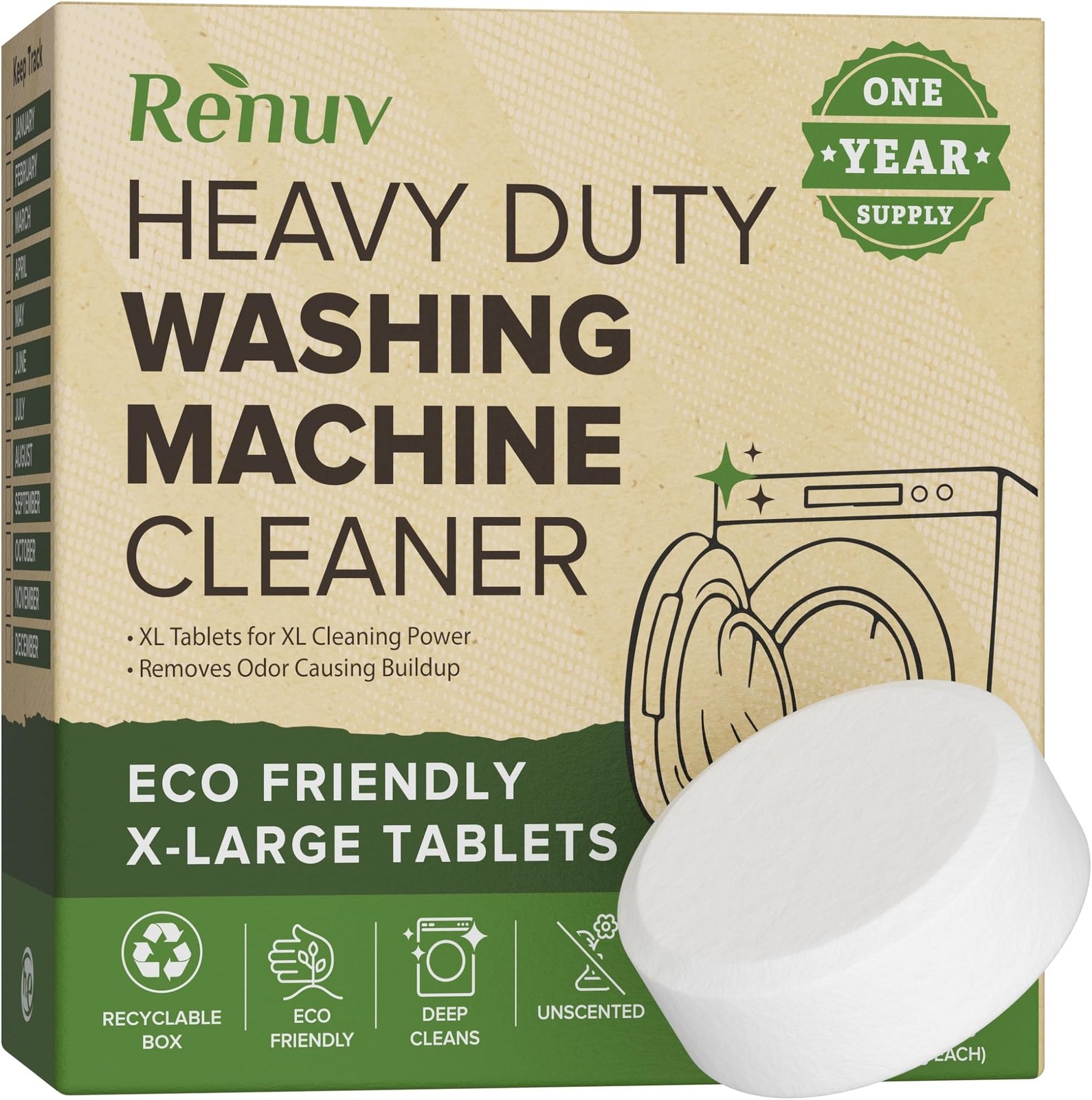 Renuv® Heavy Duty Washing Machine Cleaner and Descaler – Deep Cleaning Tablet…