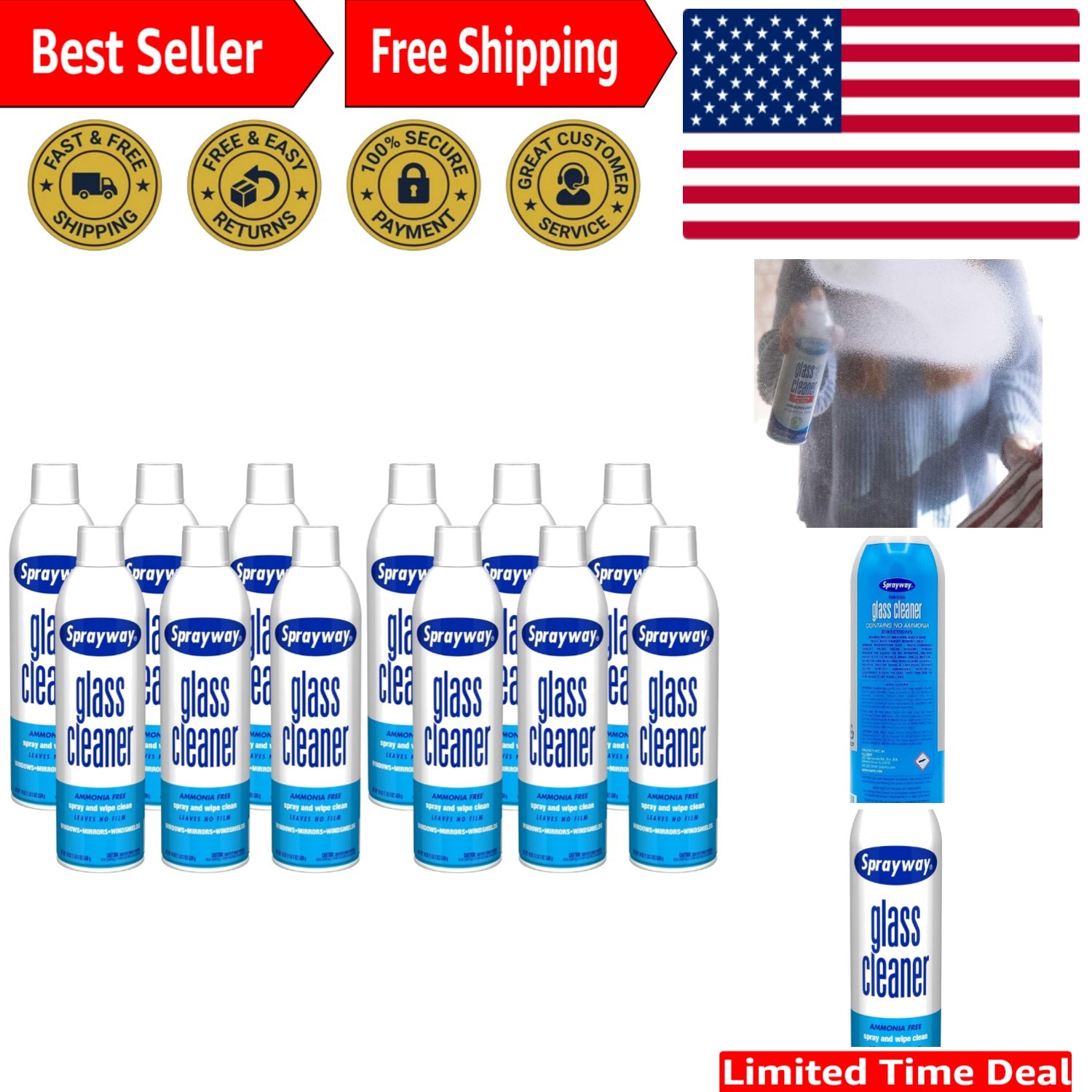 Glass Cleaner with Foaming Spray for a Streak-Free Shine for Home and Automot…