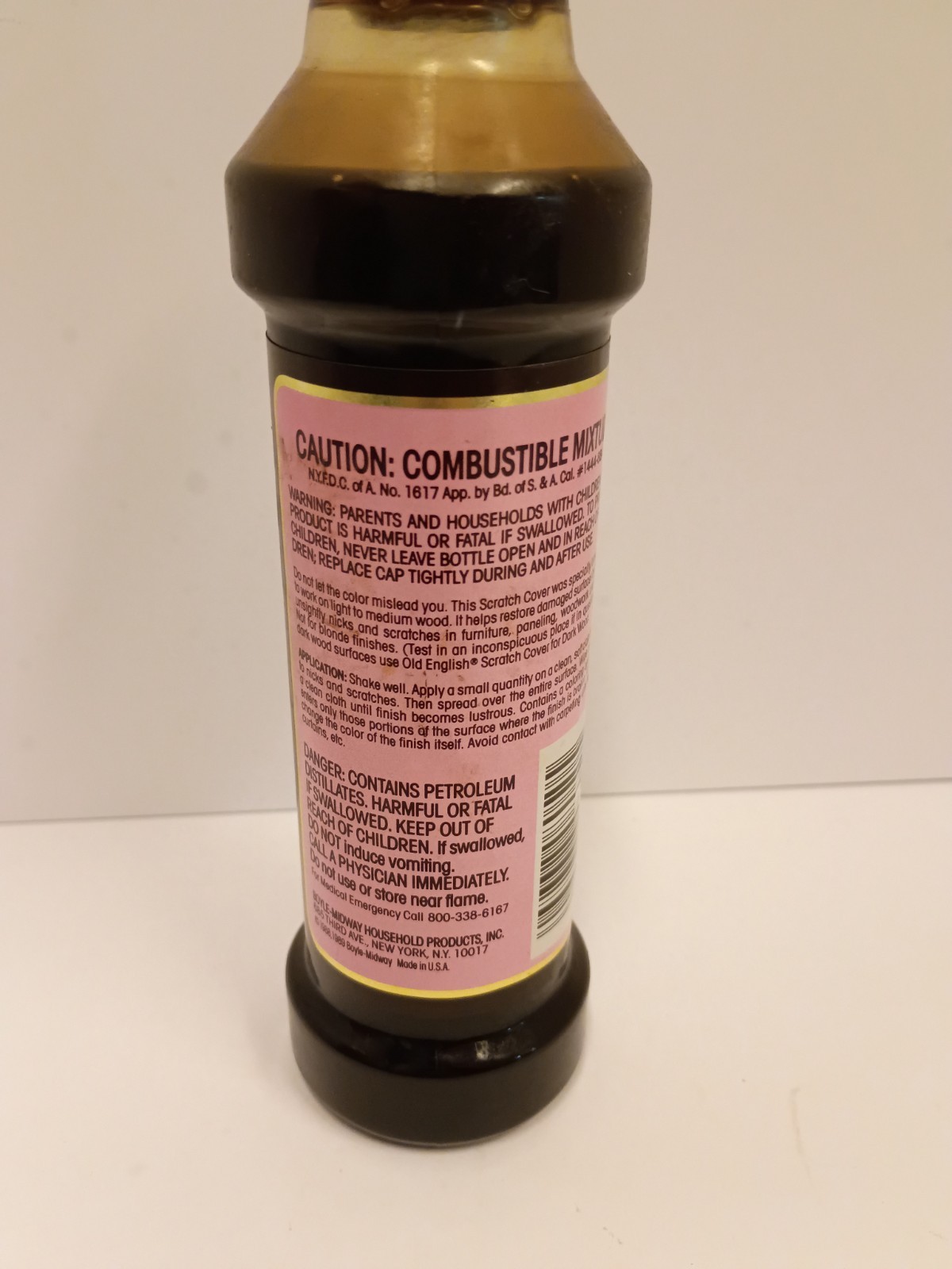 NEW! Vintage Old English Scratch Cover Light – Medium Wood 8oz Pink Lid FULL