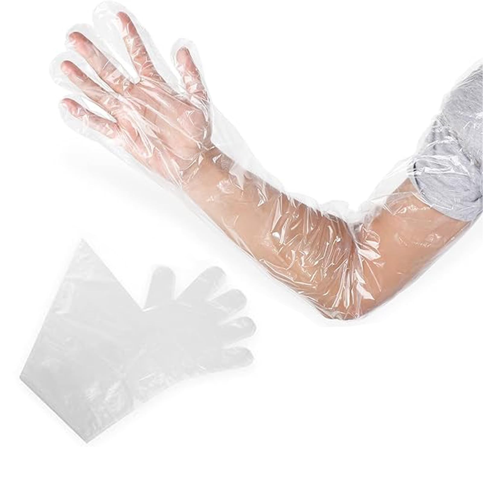 Jcwto 50pcs Disposable Long Plastic Full Arm Vet Gloves Large, Transparent
