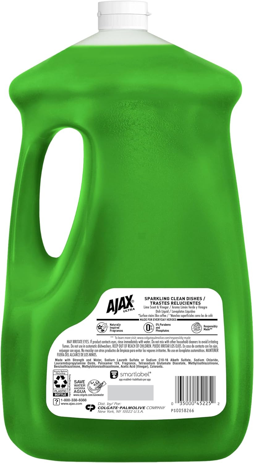 Ajax Ultra Dishwashing Liquid Dish Soap Refill, Vinegar and Lime Scent, 90 Fluid