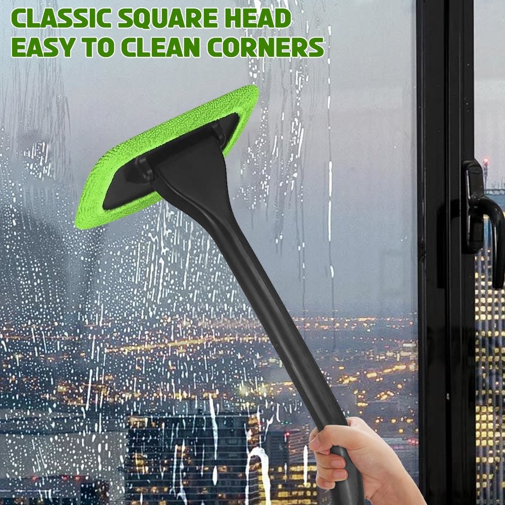 CAR WINDOW CLEANER WINDSHIELD CLEANING WAND TOOL ROTABLE HEAD W/ 5 REUSABLE PADS