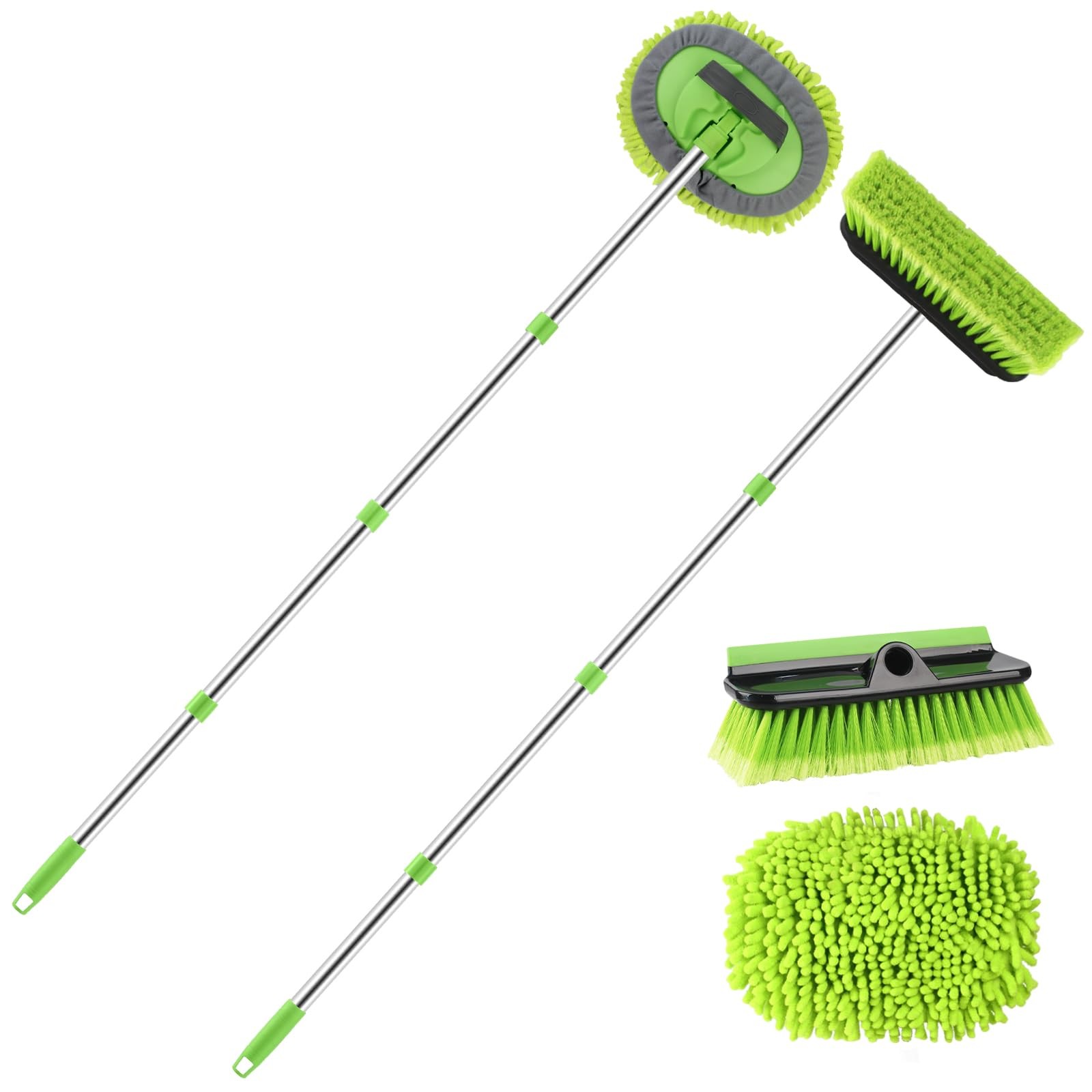 2 Pack Car Wash Brush with Long Handle, 62″ Microfiber Car Wash Mop and Car W…