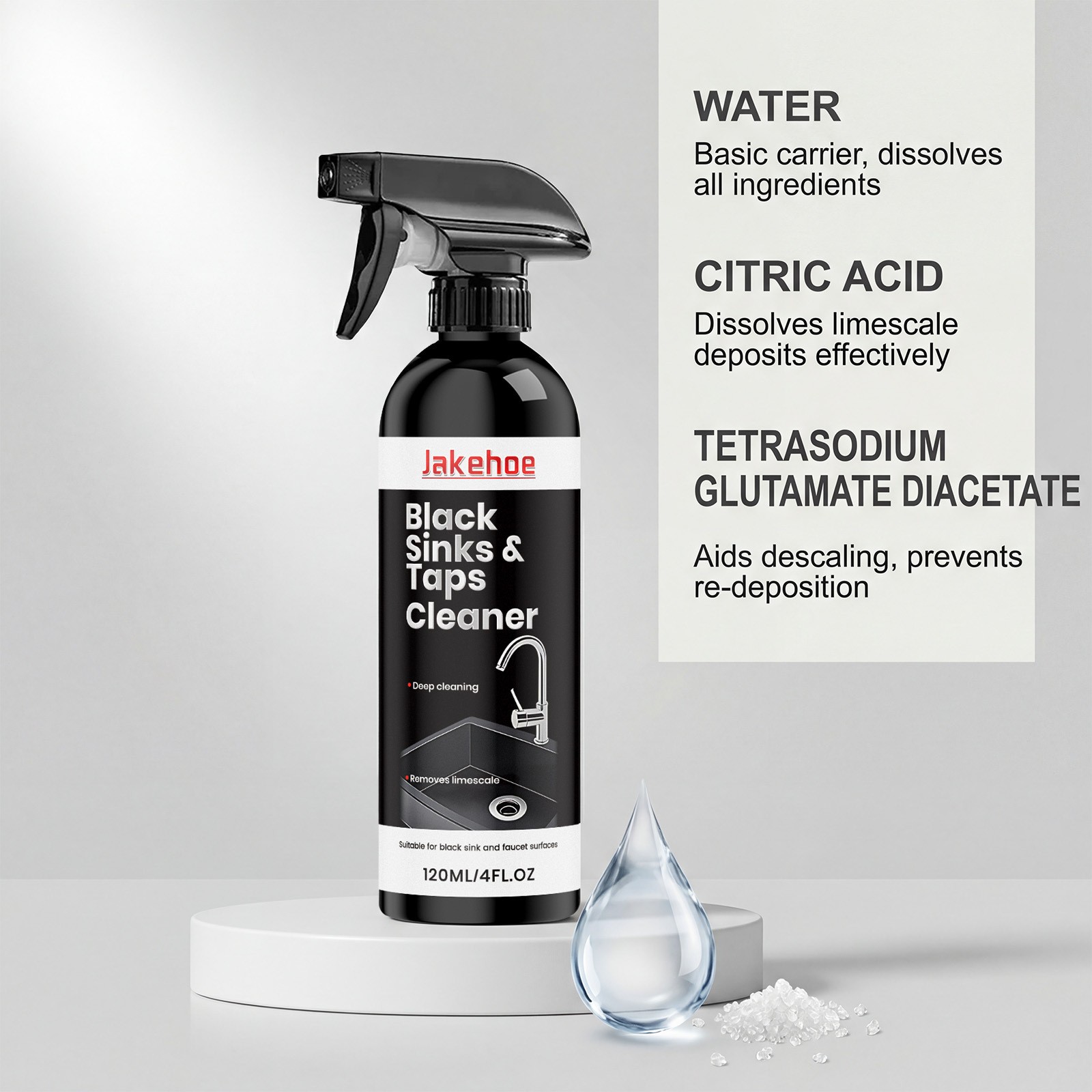 Black Sink and Tap Cleaner Spray,Water Stain Limescale Remover for Black Faucets