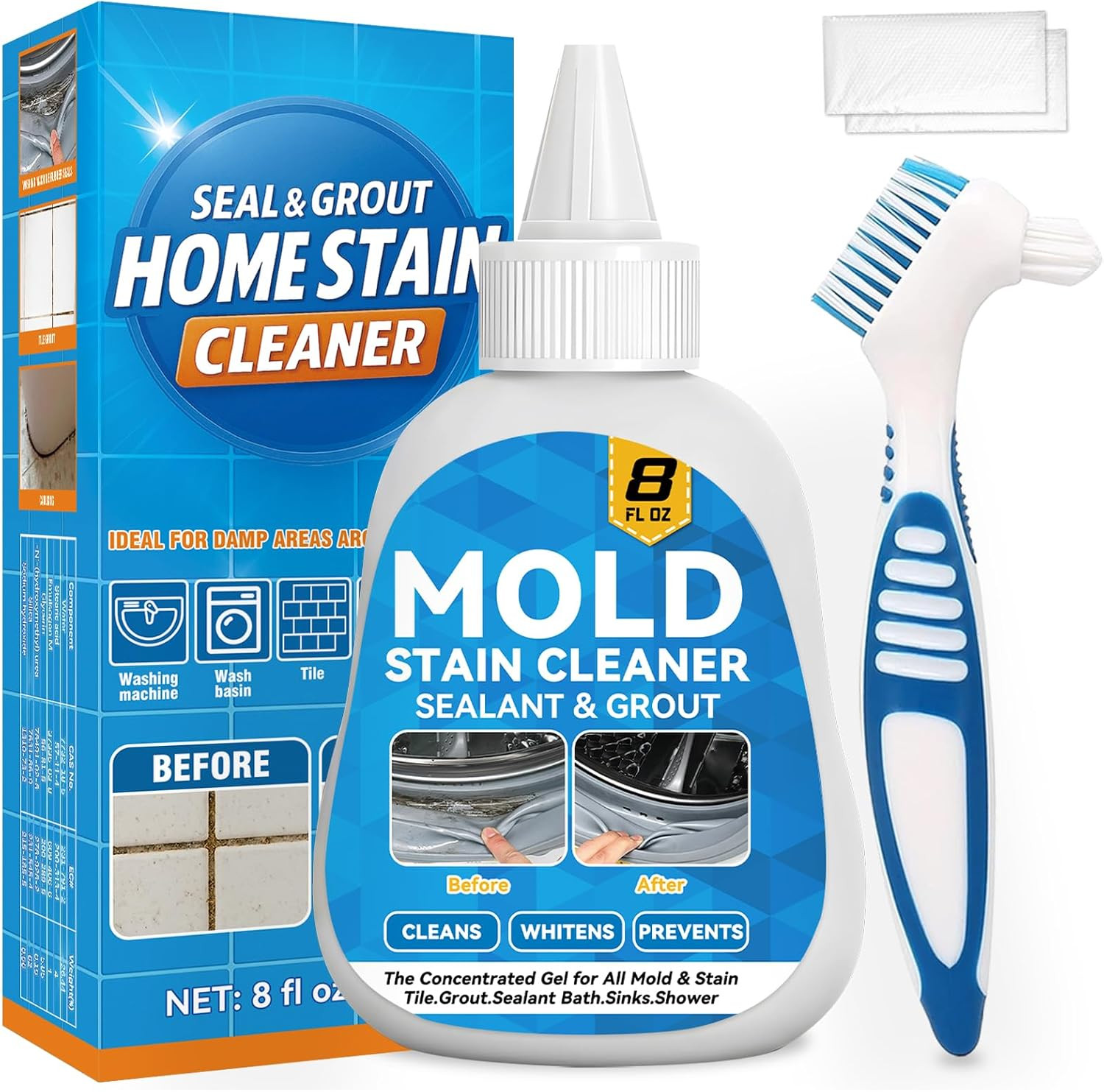 Housemold Stain Cleaner Gel, 8 Fl Oz Washing Machine Cleaner with Brush, Mold Cl