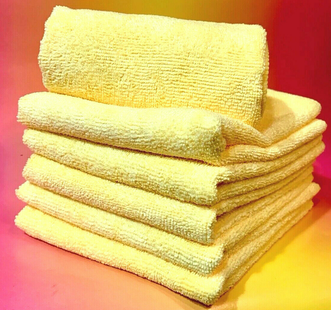 6 YELLOW MICROFIBER CLEANING WASH CLOTH KITCHEN TOWEL RAG 16″x16″ WINDOW MIRROR