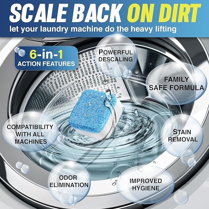 Washing Machine Cleaner Descaler Tablets 24 Pack for HE Front and Top Load Washe