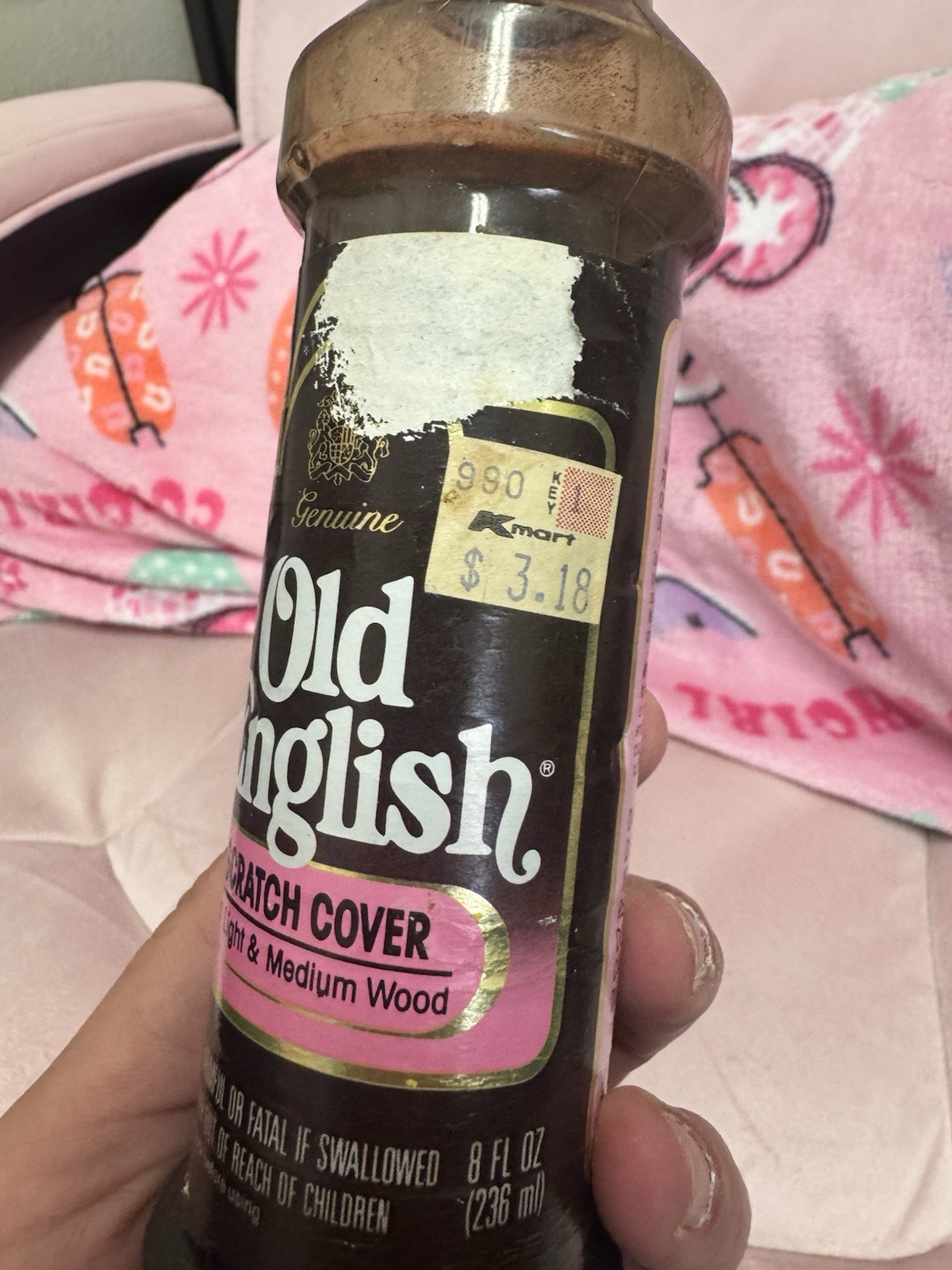Vintage Old English Scratch Cover Light & Medium Wood Pink Cap 8 oz *SEE PIC 80s