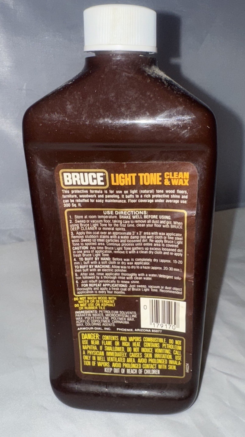 Vintage Bruce Light Tone Clean & Wax for Wood Floors Paneling 27oz bottle USED