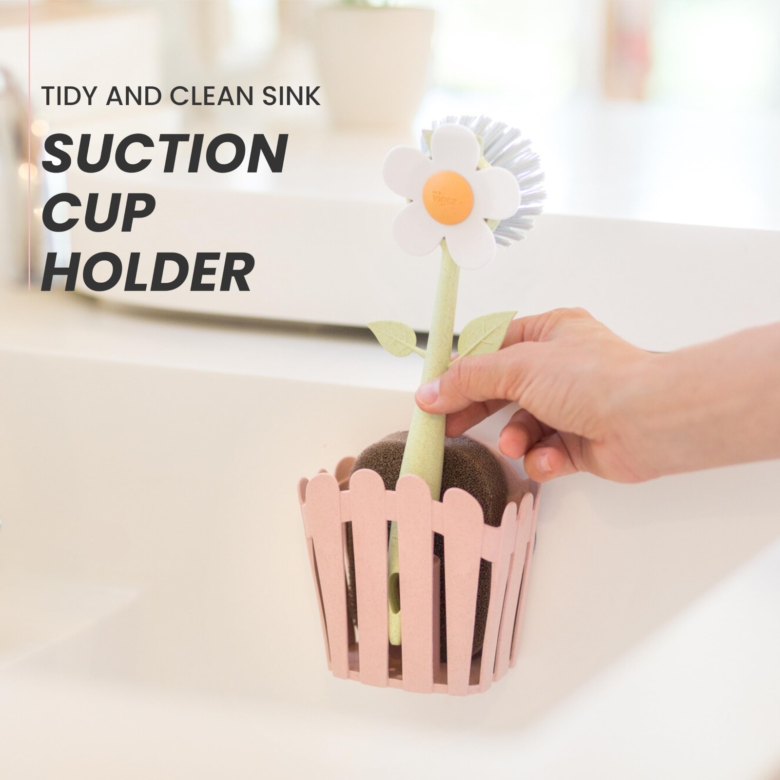 Florganic 3in1 Kitchen Sink Caddy Set Flowershaped Dish Brush Sponge Fenceshaped