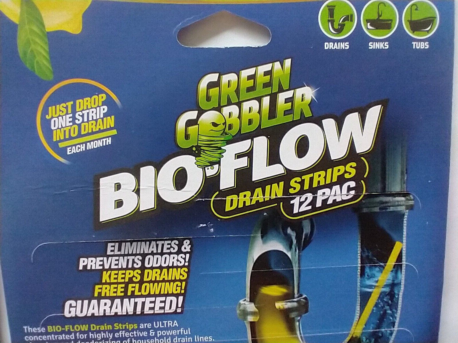 Green Gobbler BIO-FLOW Drain Sticks, Lemon Scent, 12 per Pack, Lot of 2