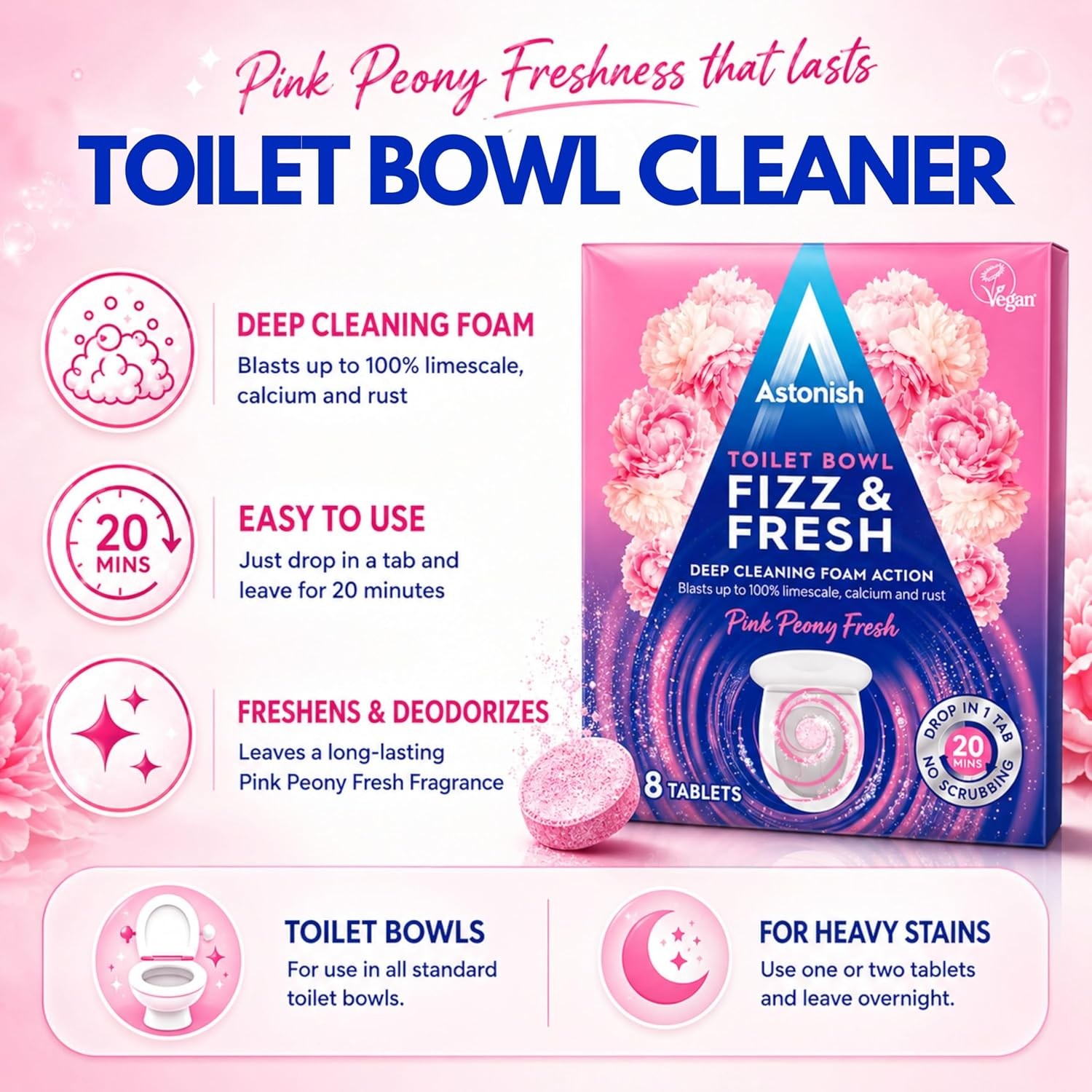 Toilet Bowl Cleaner Tablets 8 Count Fizzing Drop In Limescale Remover No Scrub