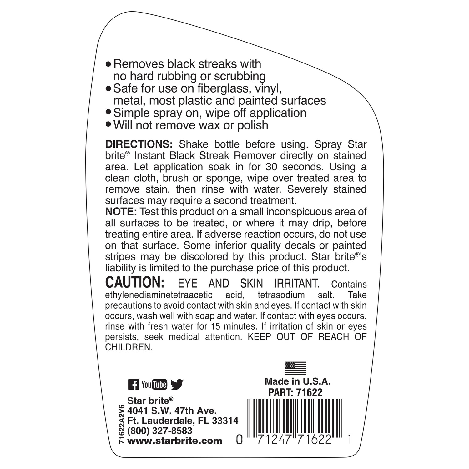 Star Brite 71622P Streak Remover Liquid 22 oz. for All Metal/Fiberglass & More